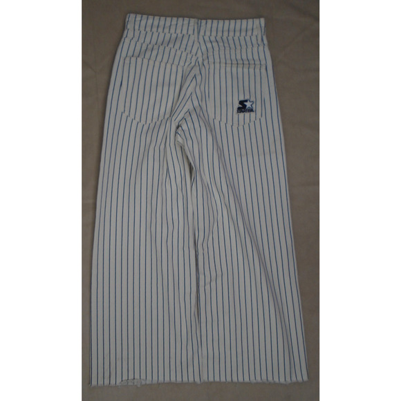 Womens Stradivarius Starter Flare Wide Leg Penstripe Pants Size 36x26 Baseball - Picture 9 of 11